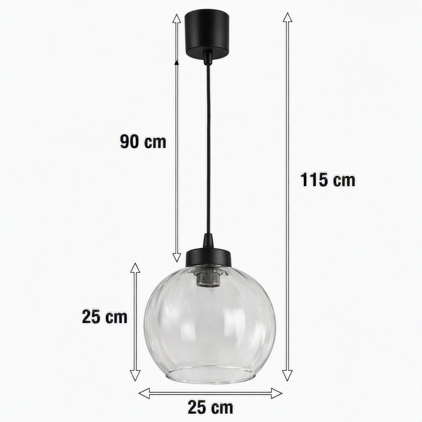 Brilagi - LED Lustr na lanku RETRO GLASS 1xE27/60W/230V pr. 25 cm černá/čirá