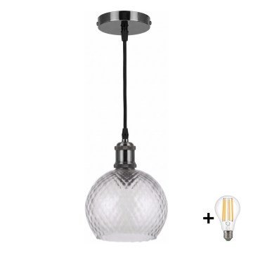 BRILAGI - LED Lustr na lanku RETRO GLASS 1xE27/60W/230V pr. 25 cm černá/kouřová šedá