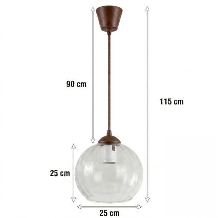 Brilagi - LED Lustr na lanku RETRO GLASS 1xE27/60W/230V pr. 25 cm hnědá/čirá