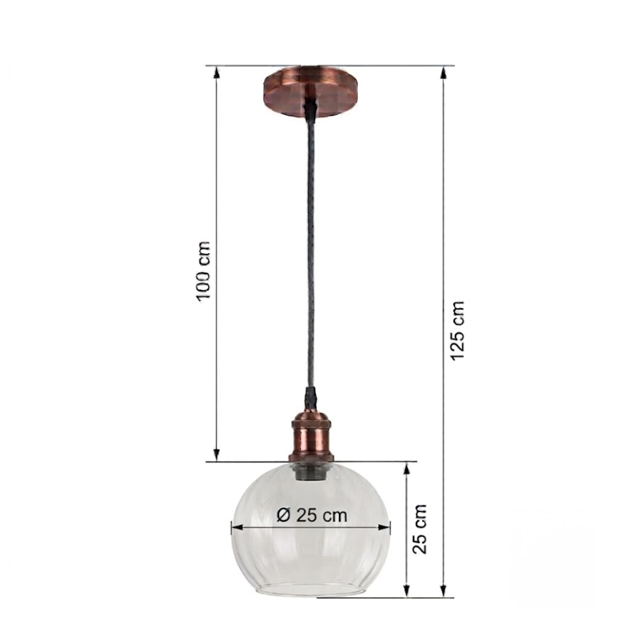 BRILAGI - LED Lustr na lanku RETRO GLASS 1xE27/60W/230V pr. 25 cm měděná/čirá