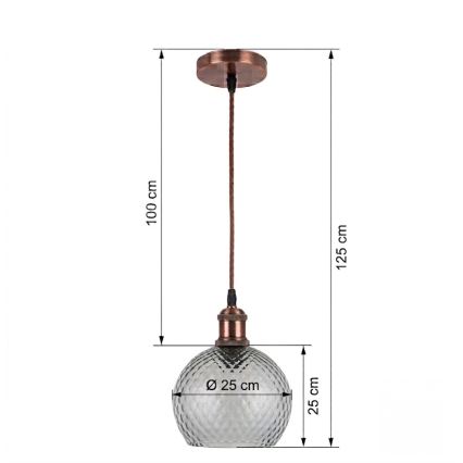 BRILAGI - LED Lustr na lanku RETRO GLASS 1xE27/60W/230V pr. 25 cm měděná/kouřová šedá