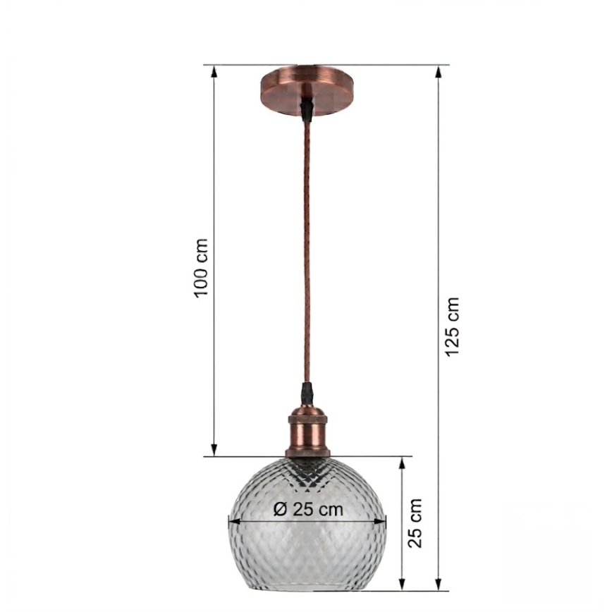 BRILAGI - LED Lustr na lanku RETRO GLASS 1xE27/60W/230V pr. 25 cm měděná/kouřová šedá