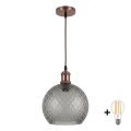 BRILAGI - LED Lustr na lanku RETRO GLASS 1xE27/60W/230V pr. 25 cm měděná/kouřová šedá