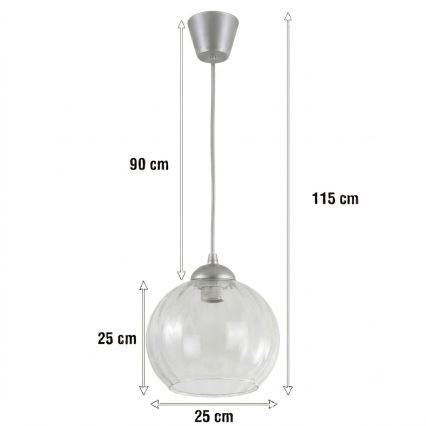 Brilagi - LED Lustr na lanku RETRO GLASS 1xE27/60W/230V pr. 25 cm stříbrná/čirá