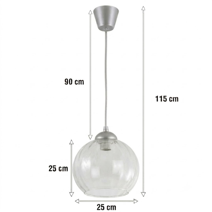 Brilagi - LED Lustr na lanku RETRO GLASS 1xE27/60W/230V pr. 25 cm stříbrná/čirá