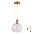 BRILAGI - LED Lustr na lanku RETRO GLASS 1xE27/60W/230V pr. 25 cm zlatá/čirá