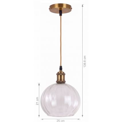 BRILAGI - LED Lustr na lanku RETRO GLASS 1xE27/60W/230V pr. 25 cm zlatá/čirá