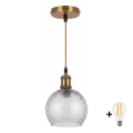 BRILAGI - LED Lustr na lanku RETRO GLASS 1xE27/60W/230V pr. 25 cm zlatá/kouřová šedá
