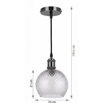 BRILAGI - LED Lustr na lanku RETRO GLASS 1xE27/60W/230V pr. 25 cm černá/kouřová šedá