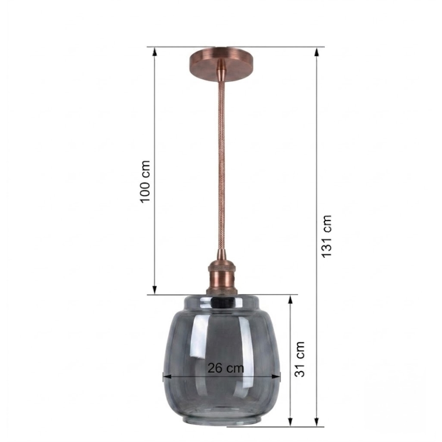 BRILAGI - LED Lustr na lanku RETRO GLASS 1xE27/60W/230V pr. 26 cm měděná/kouřová šedá