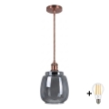 BRILAGI - LED Lustr na lanku RETRO GLASS 1xE27/60W/230V pr. 26 cm měděná/kouřová šedá
