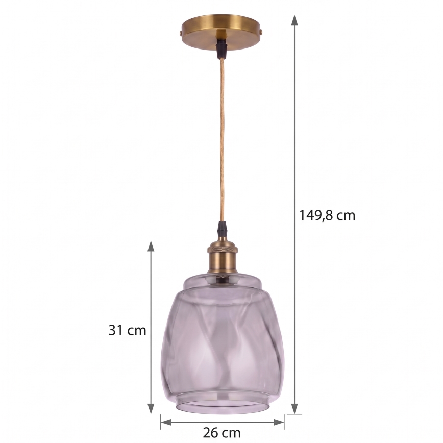 BRILAGI - LED Lustr na lanku RETRO GLASS 1xE27/60W/230V pr. 26 cm zlatá/kouřová šedá