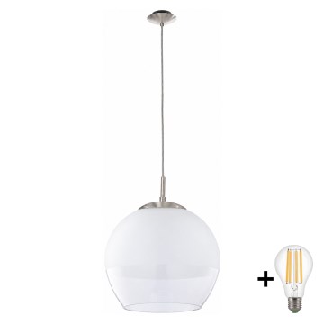 BRILAGI - LED Lustr na lanku RETRO GLASS 1xE27/60W/230V pr. 38 cm matný chrom/bílá