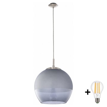 BRILAGI - LED Lustr na lanku RETRO GLASS 1xE27/60W/230V pr. 38 cm matný chrom/kouřová šedá