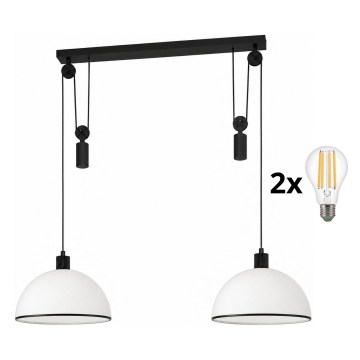 BRILAGI - LED Lustr na lanku RETRO GLASS 2xE27/40W/230V černá/bílá