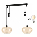 BRILAGI - LED Lustr na lanku RETRO GLASS 2xE27/40W/230V černá/kouřová béžová
