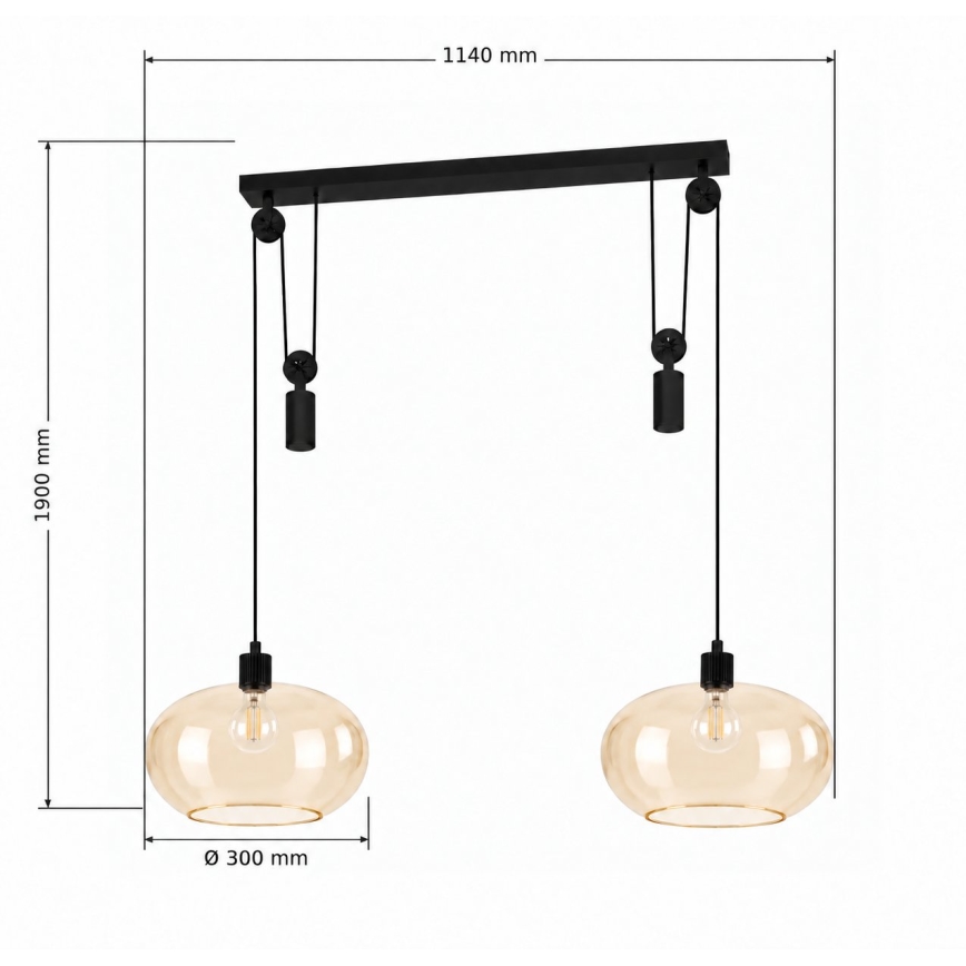 BRILAGI - LED Lustr na lanku RETRO GLASS 2xE27/40W/230V černá/kouřová béžová