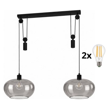 BRILAGI - LED Lustr na lanku RETRO GLASS 2xE27/40W/230V černá/kouřová šedá