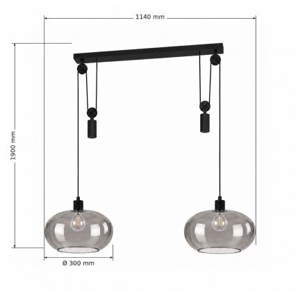 BRILAGI - LED Lustr na lanku RETRO GLASS 2xE27/40W/230V černá/kouřová šedá