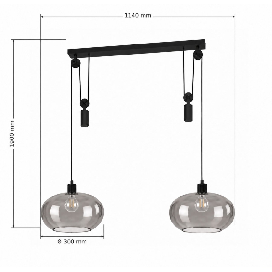 BRILAGI - LED Lustr na lanku RETRO GLASS 2xE27/40W/230V černá/kouřová šedá