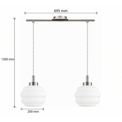 BRILAGI - LED Lustr na lanku RETRO GLASS 2xE27/60W/230V matný chrom/bílá