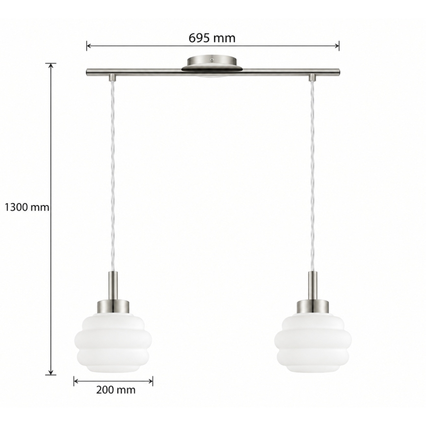 BRILAGI - LED Lustr na lanku RETRO GLASS 2xE27/60W/230V matný chrom/bílá