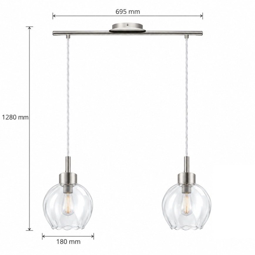 BRILAGI - LED Lustr na lanku RETRO GLASS 2xE27/60W/230V matný chrom/čirá