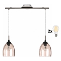 BRILAGI - LED Lustr na lanku RETRO GLASS 2xE27/60W/230V matný chrom/kouřová béžová
