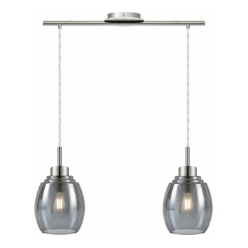 BRILAGI - LED Lustr na lanku RETRO GLASS 2xE27/60W/230V matný chrom/kouřová šedá