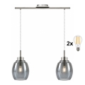 BRILAGI - LED Lustr na lanku RETRO GLASS 2xE27/60W/230V matný chrom/kouřová šedá