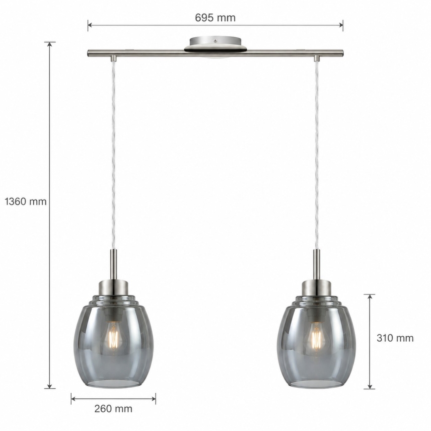 BRILAGI - LED Lustr na lanku RETRO GLASS 2xE27/60W/230V matný chrom/kouřová šedá