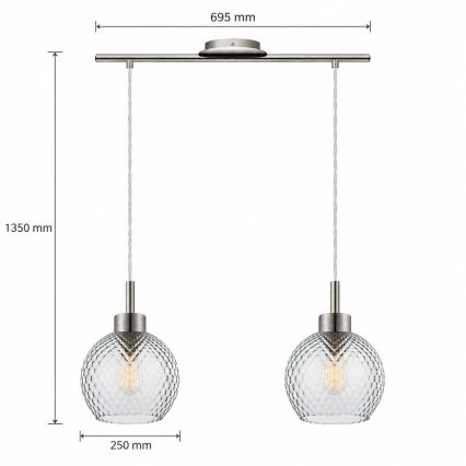 BRILAGI - LED Lustr na lanku RETRO GLASS 2xE27/60W/230V matný chrom/kouřová šedá