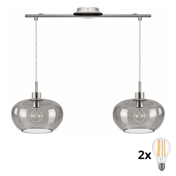 BRILAGI - LED Lustr na lanku RETRO GLASS 2xE27/60W/230V matný chrom/kouřová šedá