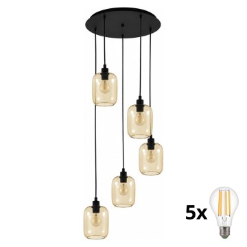 BRILAGI - LED Lustr na lanku RETRO GLASS 5xE27/60W/230V černá/kouřová hnědá