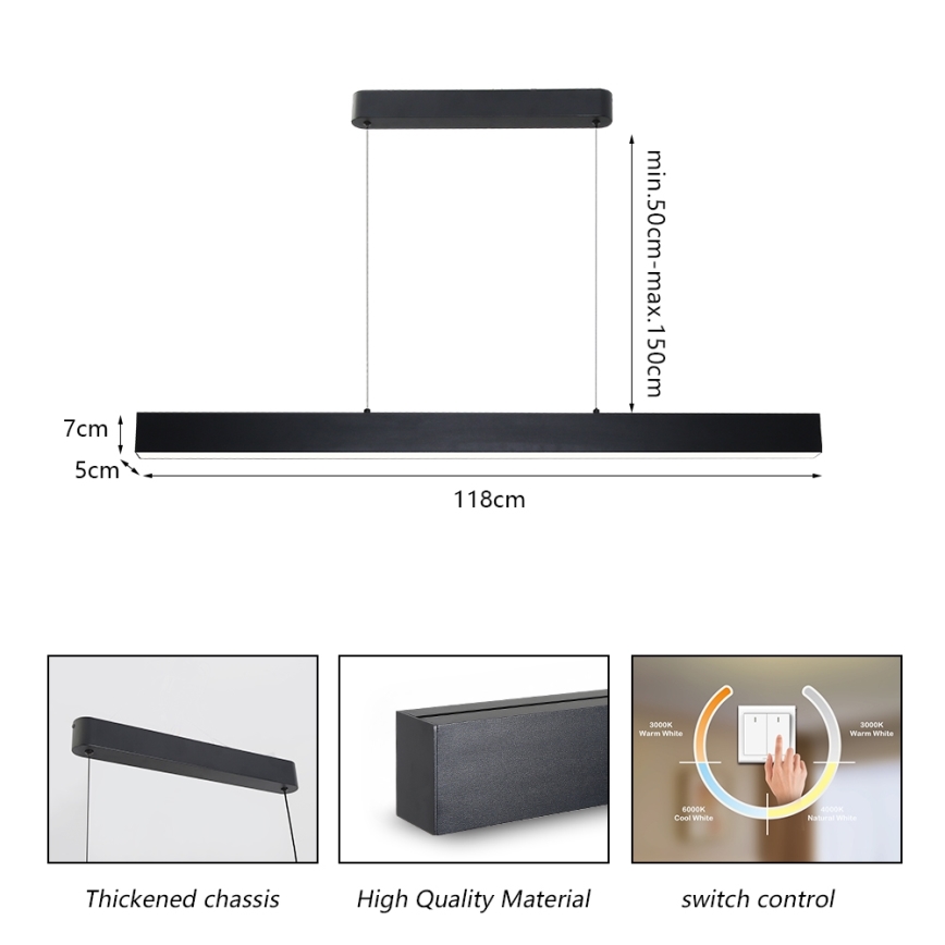 Brilagi - LED Lustr na lanku SLEEKLINE LED/40W/230V 3000/4500/6000K černá