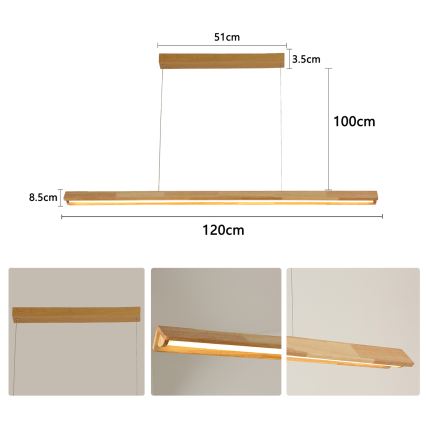 Brilagi - LED Lustr na lanku UMEA WOOD LED/30W/230V 120 cm kaučukovník
