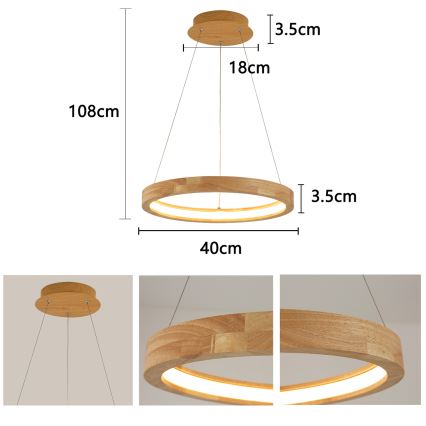 Brilagi - LED Lustr na lanku UMEA WOOD LED/30W/230V pr. 40 cm dřevo