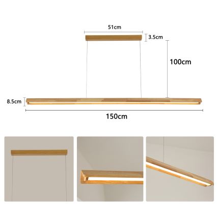 Brilagi - LED Lustr na lanku UMEA WOOD LED/40W/230V 150 cm dřevo