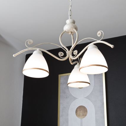 Brilagi - LED Lustr na řetězu ANTICO 3xE27/60W/230V 3000K bílá patina