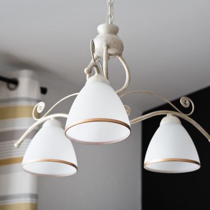 Brilagi - LED Lustr na řetězu ANTICO 3xE27/60W/230V 3000K bílá patina