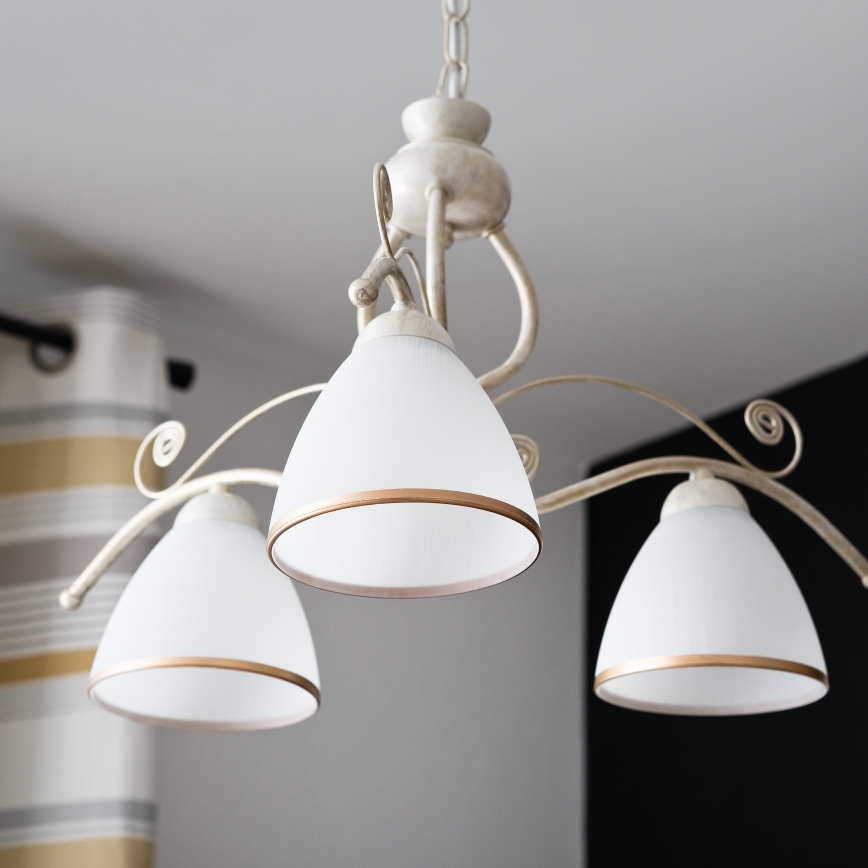 Brilagi - LED Lustr na řetězu ANTICO 3xE27/60W/230V 3000K bílá patina