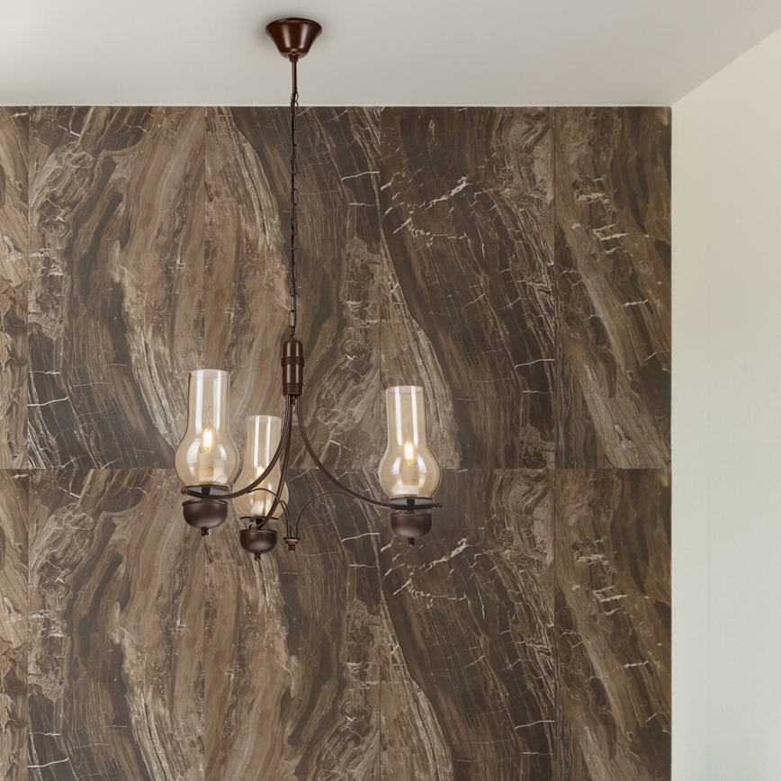 Brilagi - LED Lustr na řetězu COTTAGE 3xE14/40W/230V buk/hnědá/kouřová béžová