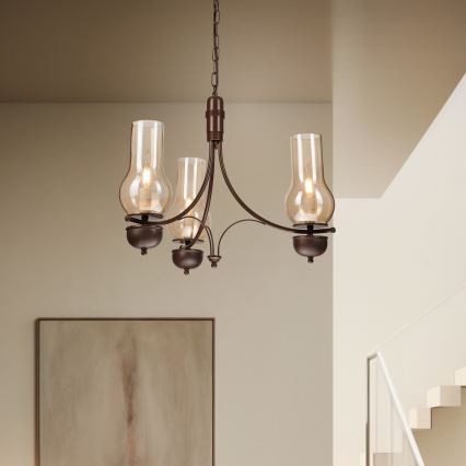 Brilagi - LED Lustr na řetězu COTTAGE 3xE14/40W/230V buk/hnědá/kouřová béžová