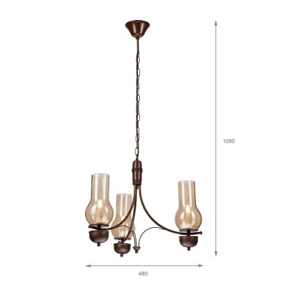 Brilagi - LED Lustr na řetězu COTTAGE 3xE14/40W/230V buk/hnědá/kouřová béžová