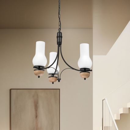 Brilagi - LED Lustr na řetězu COTTAGE 3xE14/40W/230V dub/černá/bílá