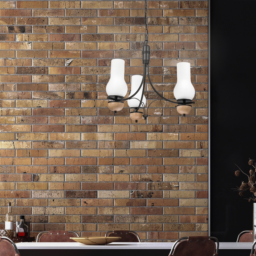 Brilagi - LED Lustr na řetězu COTTAGE 3xE14/40W/230V dub/černá/bílá