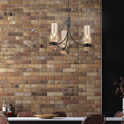 Brilagi - LED Lustr na řetězu COTTAGE 3xE14/40W/230V dub/černá/kouřová béžová