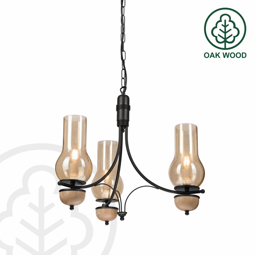 Brilagi - LED Lustr na řetězu COTTAGE 3xE14/40W/230V dub/černá/kouřová béžová