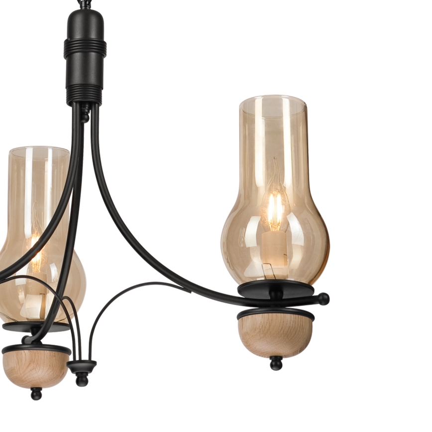 Brilagi - LED Lustr na řetězu COTTAGE 3xE14/40W/230V dub/černá/kouřová béžová