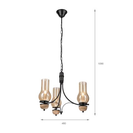 Brilagi - LED Lustr na řetězu COTTAGE 3xE14/40W/230V dub/černá/kouřová béžová